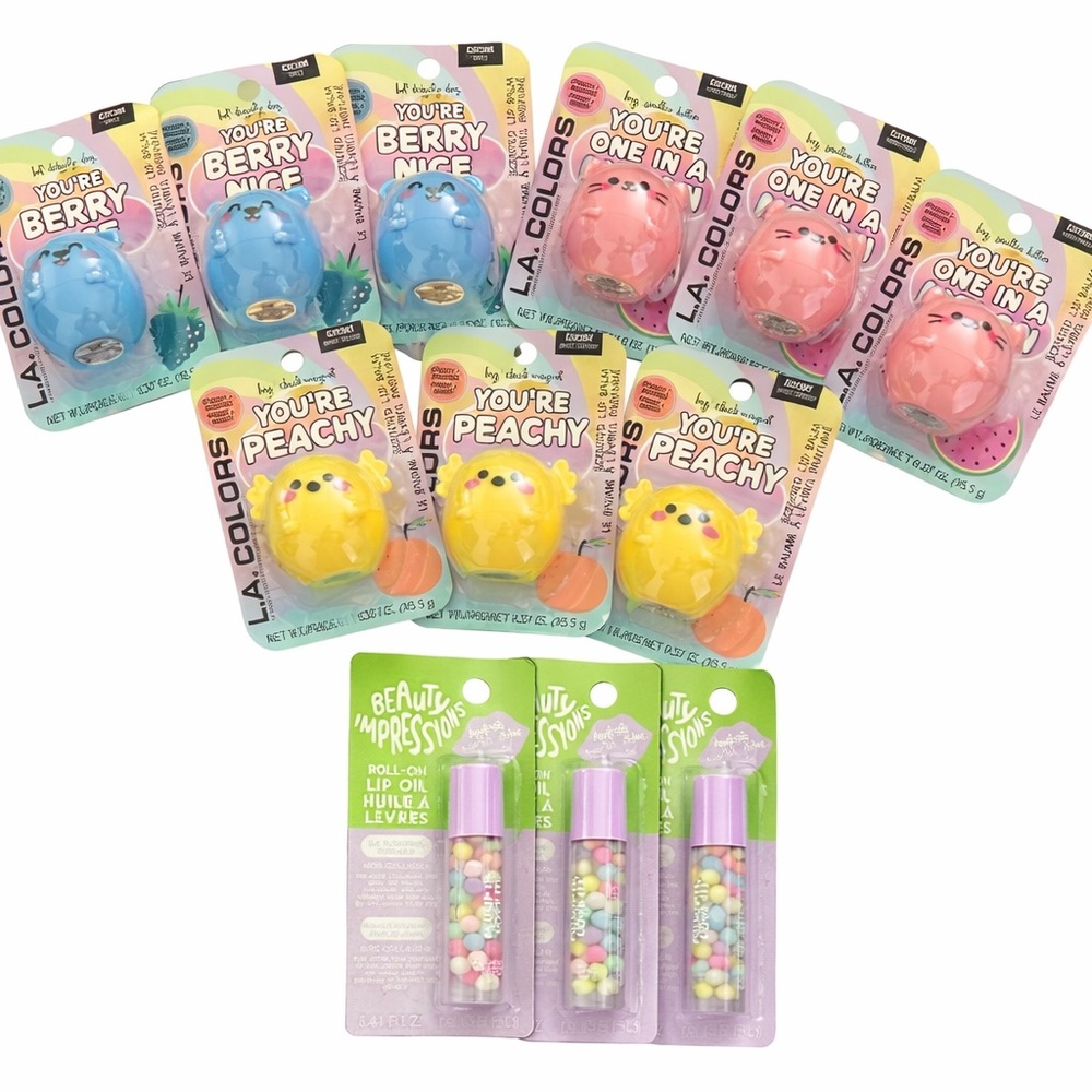 Happy Easter Qty 12 L.A. Colors Lip Balm and Gloss Set - Pink, Blue, Yellow